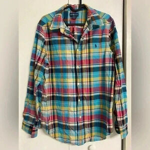 RALPH‎ LAUREN men's XL (18-20) Multi Plaid Cotton Flannel Long Sleeve Shirt